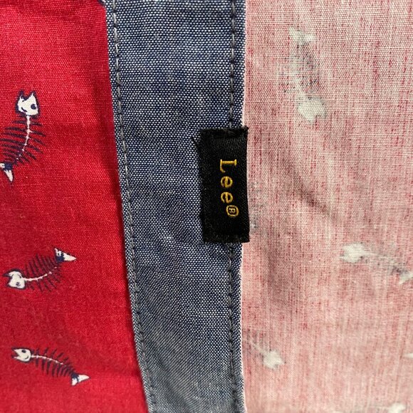 Lee Men's Shirt M Red Fishbone Print Regular Fit 100% Cotton Short Sleeve Button - Picture 9 of 11
